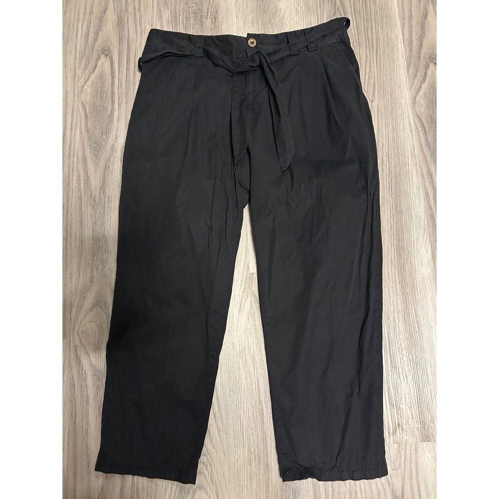 Express‎ Black 100% Cotton Pleated Tie Waist Straight Leg Trousers Size 8